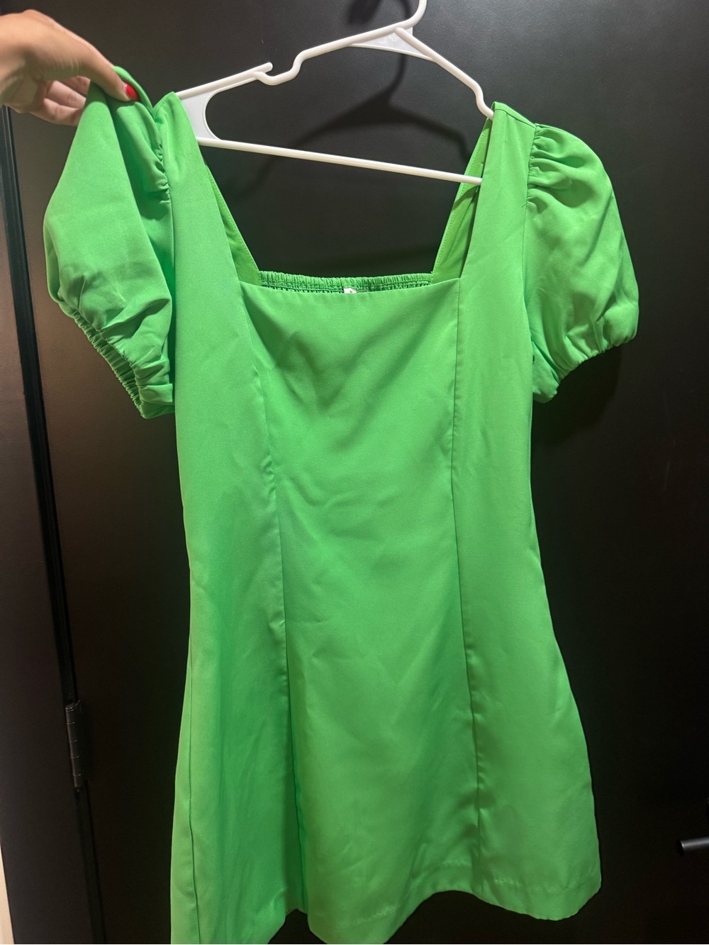 Green Puff Sleeve Mini Dress